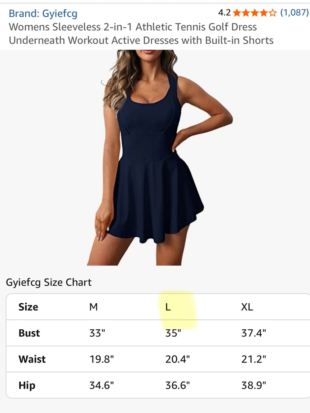 Gyiefcg Navy Sleeveless Athletic Tennis Dress with built in shorts - Picture 4 of 9